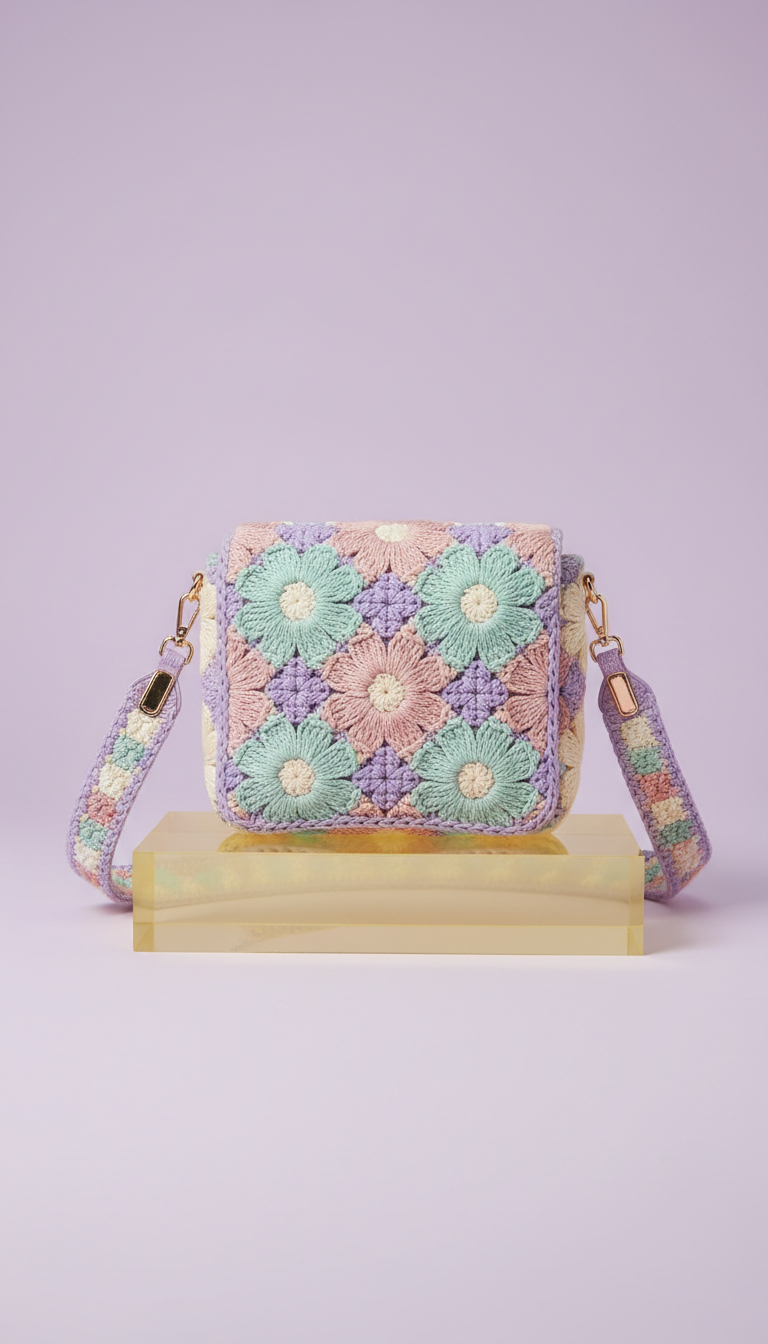 Woven Daisy Motif Crossbody Bag