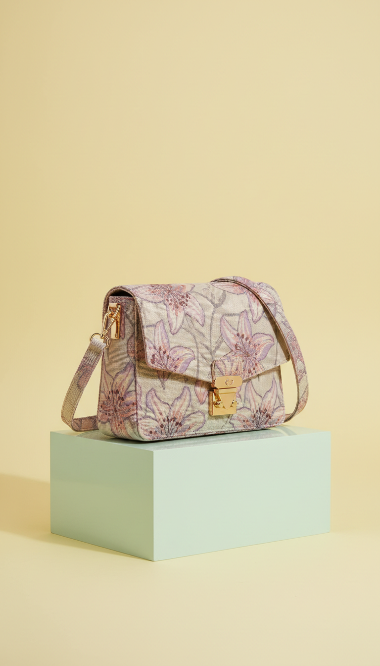 Woven Lily Motif Crossbody Bag